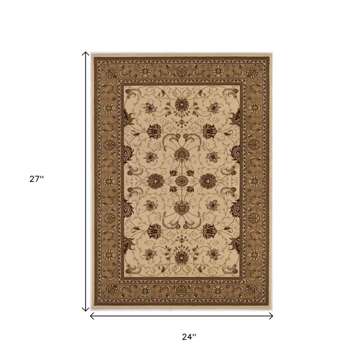 2' X 2' Beige And Brown Oriental Square Rug