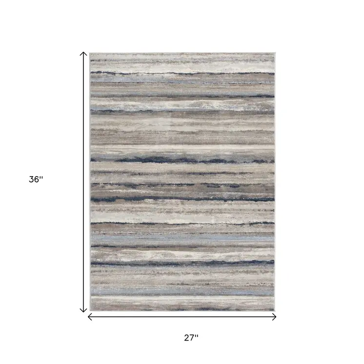 2' X 3' Blue Brown And Beige Striped Area Rug