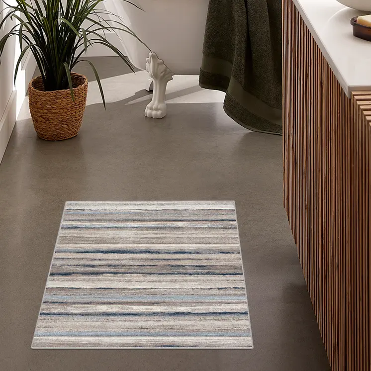 2' X 2' Blue Brown And Beige Striped Square Rug