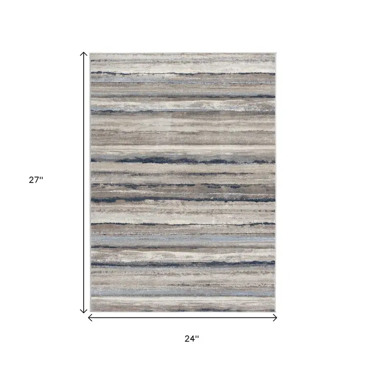2' X 2' Blue Brown And Beige Striped Square Rug