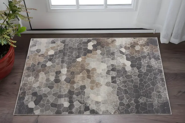 2' X 3' Gray Beige And Brown Cobblestone Area Rug
