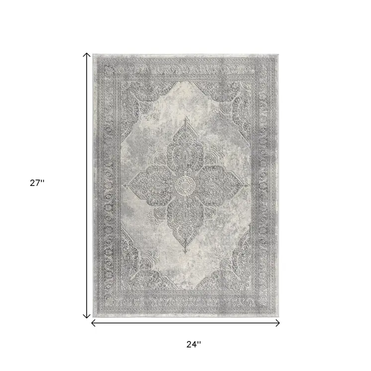 2' X 2' Gray And Beige Oriental Square Rug