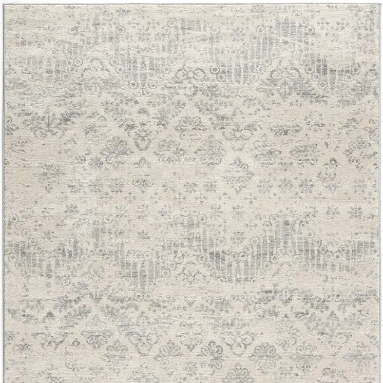 2' X 3' Beige And Gray Floral Medallion Area Rug