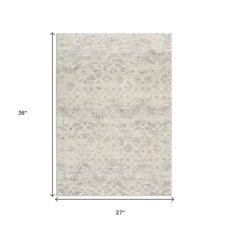 2' X 3' Beige And Gray Floral Medallion Area Rug
