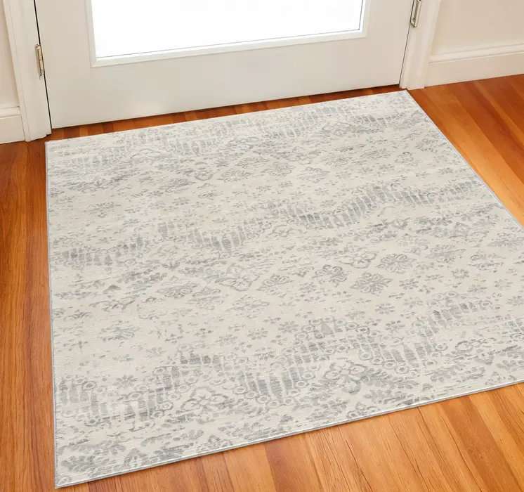 2' X 2' Beige And Gray Floral Medallion Square Rug