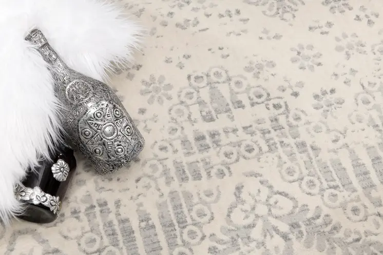 2' X 2' Beige And Gray Floral Medallion Square Rug