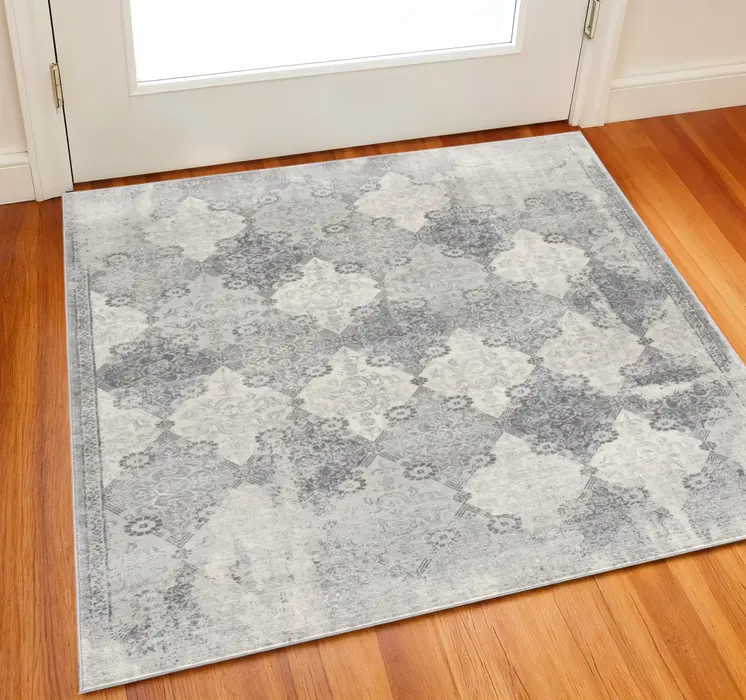 2' X 2' Gray And Beige Moroccan Square Rug