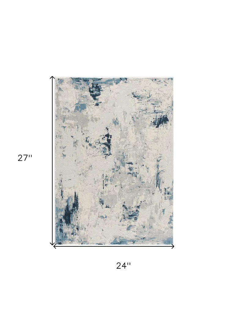 2' X 2' Blue Cream And Gray Abstract Square Rug