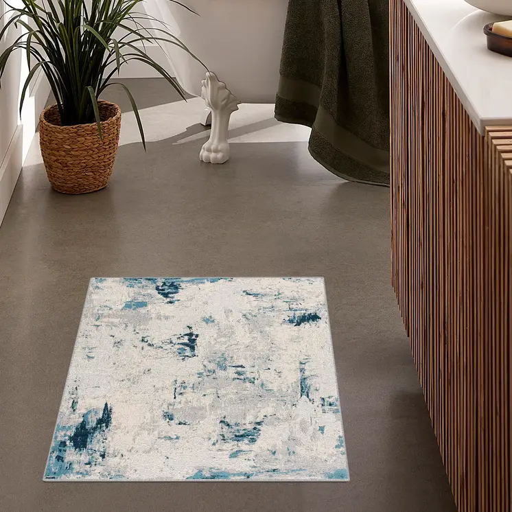 2' X 2' Blue Cream And Gray Abstract Square Rug