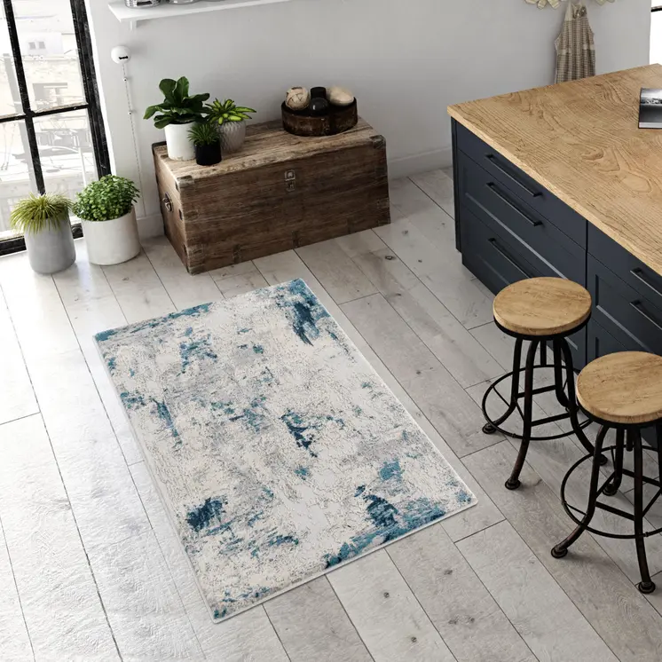 2' X 2' Blue Cream And Gray Abstract Square Rug