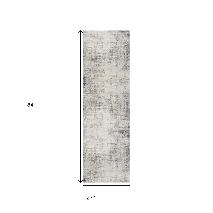 7' Navy Blue Beige And Gray Abstract Runner Rug