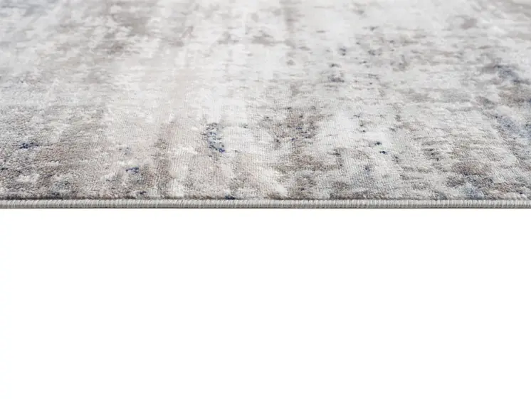 7' Navy Blue Beige And Gray Abstract Runner Rug