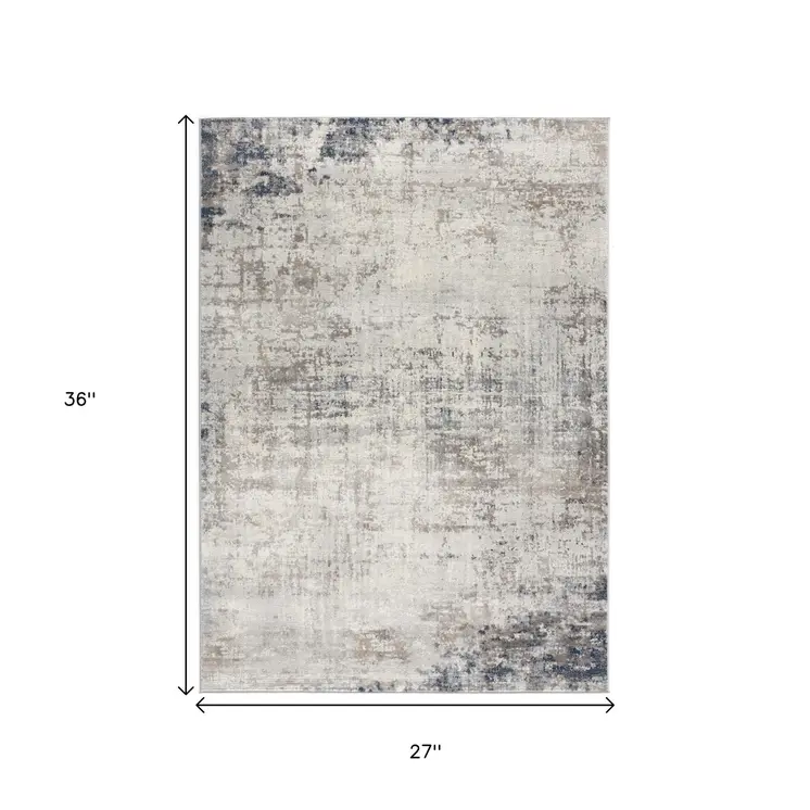 2' X 3' Navy Blue Beige And Gray Abstract Area Rug
