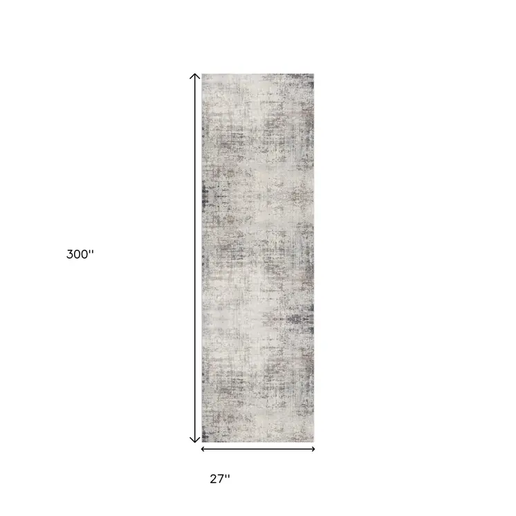 2' x 25' Navy Blue Beige And Gray Abstract Runner Rug