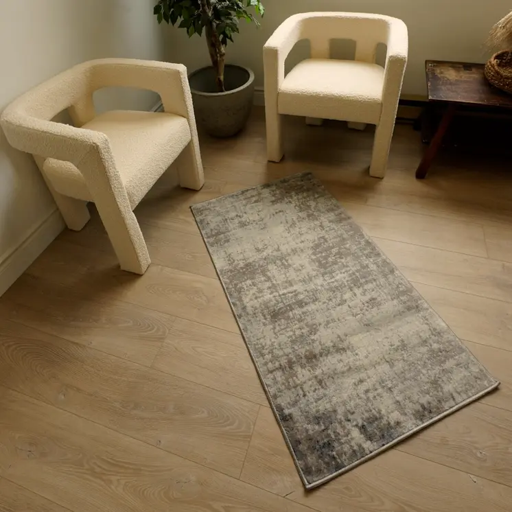 2' x 25' Navy Blue Beige And Gray Abstract Runner Rug