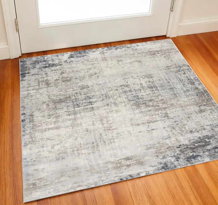 2' X 2' Navy Blue Beige And Gray Abstract Square Rug