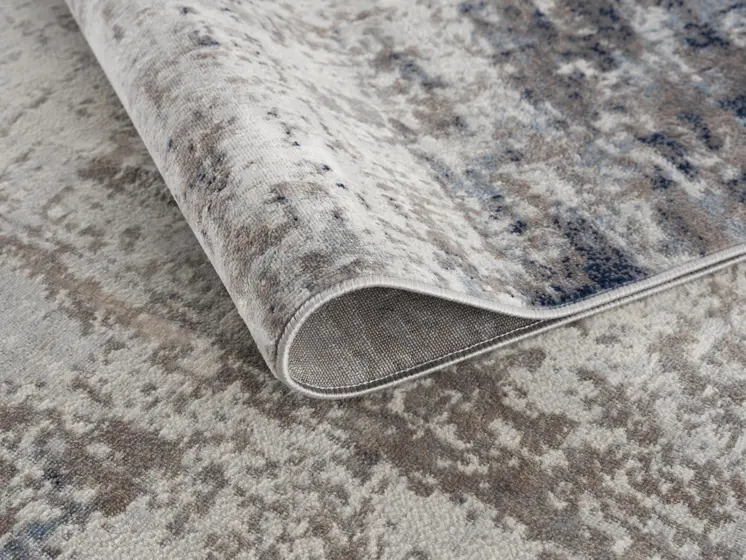 14' Navy Blue Beige And Gray Abstract Runner Rug