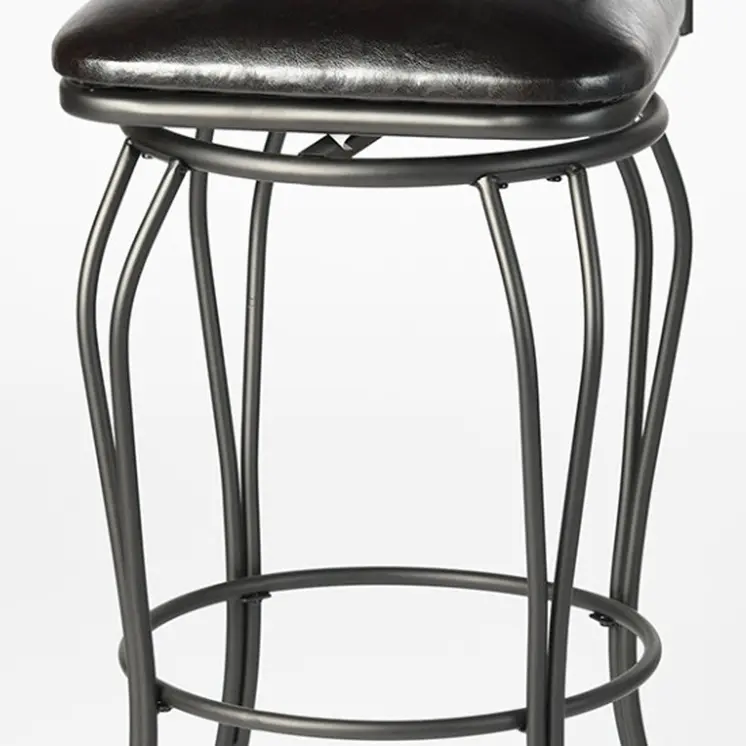 Set of Two 24" Black Faux Leather and Iron Counter Height Swivel Bar Chairs