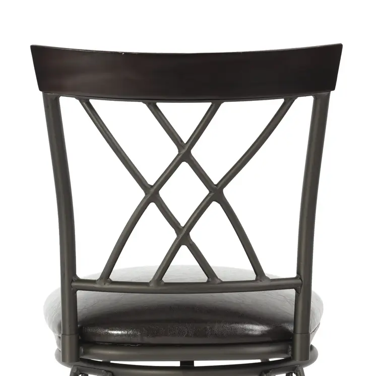 Set of Two 24" Black Faux Leather and Iron Counter Height Swivel Bar Chairs