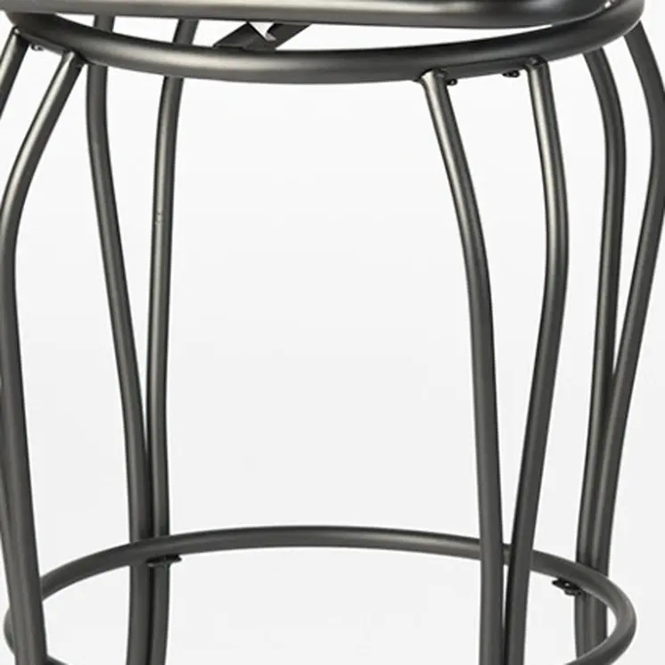 Set of Two 24" Black Faux Leather and Iron Counter Height Swivel Bar Chairs