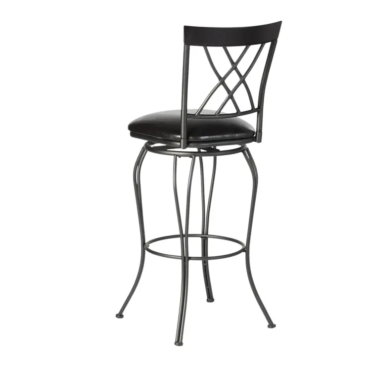 Set of Two 30" Black Faux Leather and Iron Bar Height Swivel Bar Chairs