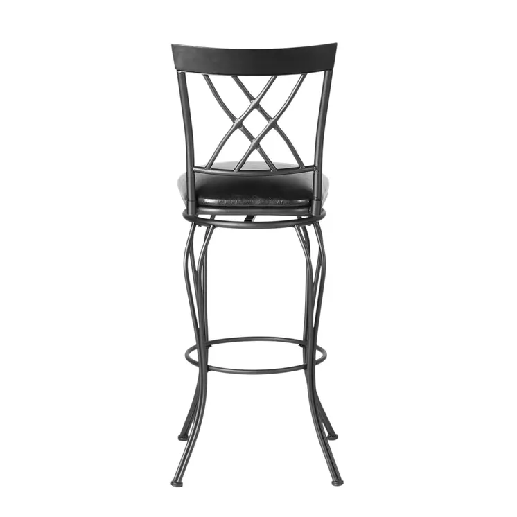 Set of Two 30" Black Faux Leather and Iron Bar Height Swivel Bar Chairs