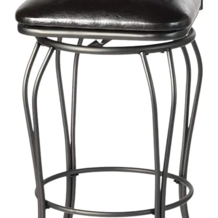 Set of Two 30" Black Faux Leather and Iron Bar Height Swivel Bar Chairs