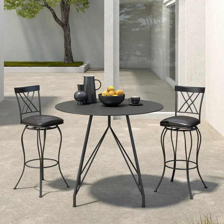 Set of Two 30" Black Faux Leather and Iron Bar Height Swivel Bar Chairs