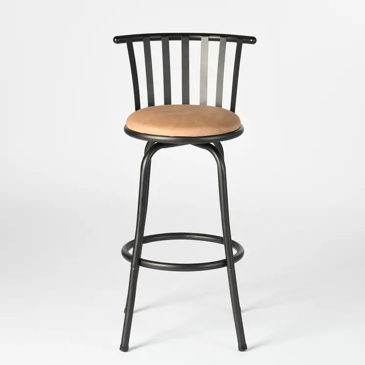 Set of Two Brown and Black Faux Leather and Iron Low Back Adjustable Height Swivel Bar Chairs