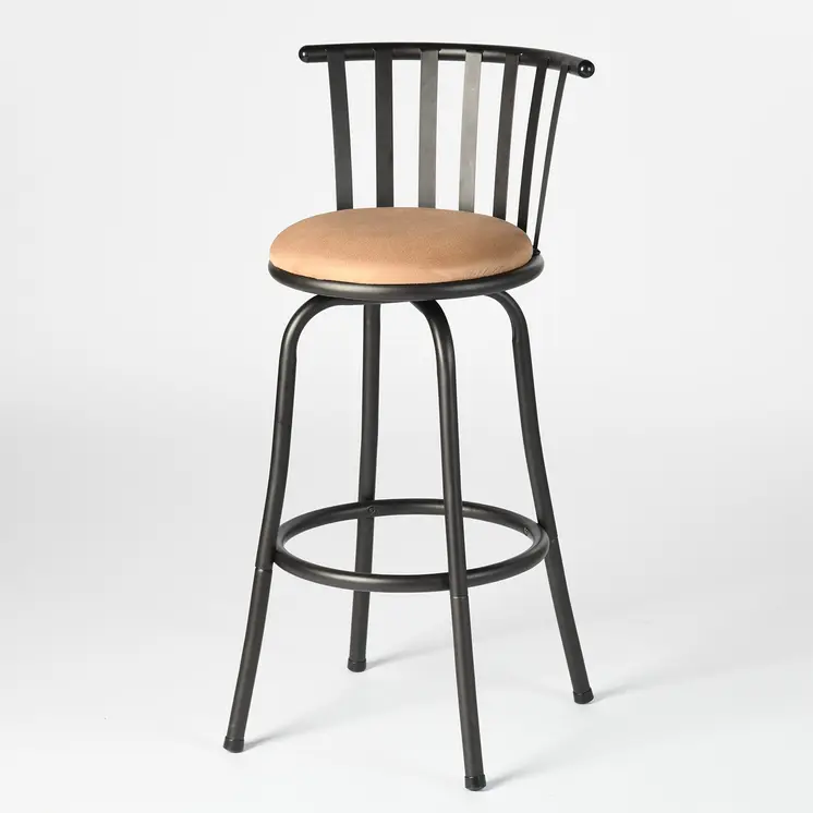 Set of Two Brown and Black Faux Leather and Iron Low Back Adjustable Height Swivel Bar Chairs