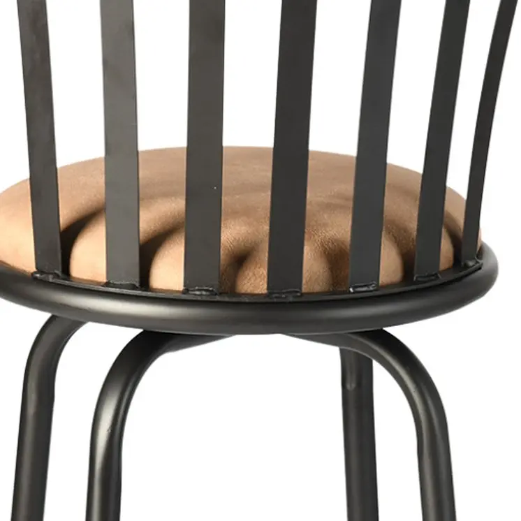 Set of Two Brown and Black Faux Leather and Iron Low Back Adjustable Height Swivel Bar Chairs