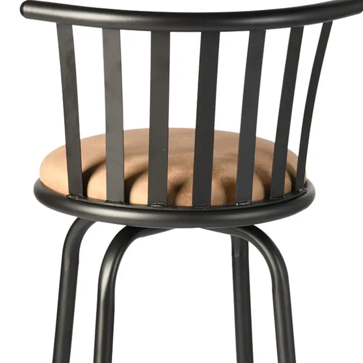 Set of Two Brown and Black Faux Leather and Iron Low Back Adjustable Height Swivel Bar Chairs