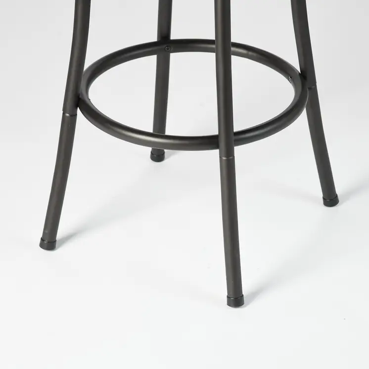 Set of Two Brown and Black Faux Leather and Iron Low Back Adjustable Height Swivel Bar Chairs