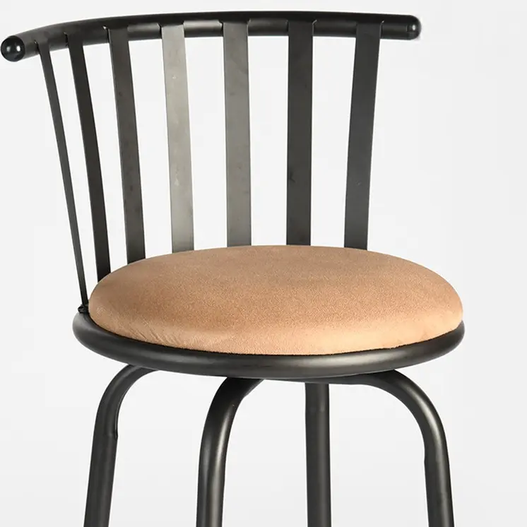 Set of Three Brown and Black Faux Leather and Iron Low Back Adjustable Height Swivel Bar Chairs