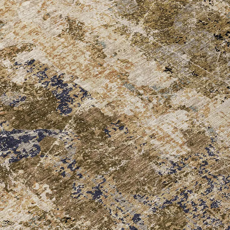 8' Khaki And Taupe Round Abstract Washable Indoor Outdoor Area Rug