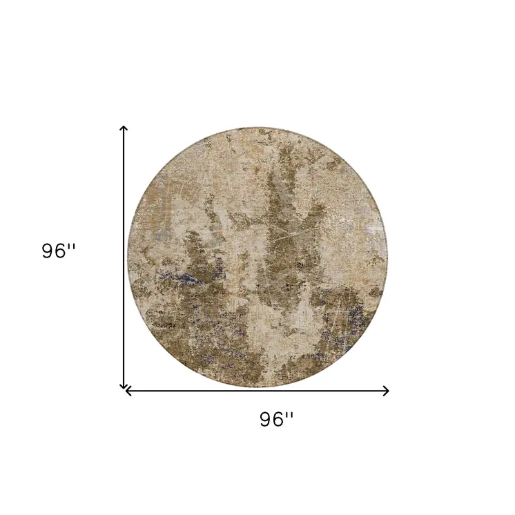 8' Khaki And Taupe Round Abstract Washable Indoor Outdoor Area Rug