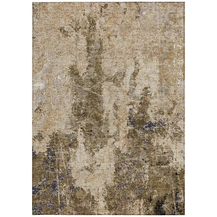9' X 12' Khaki And Taupe Abstract Washable Indoor Outdoor Area Rug