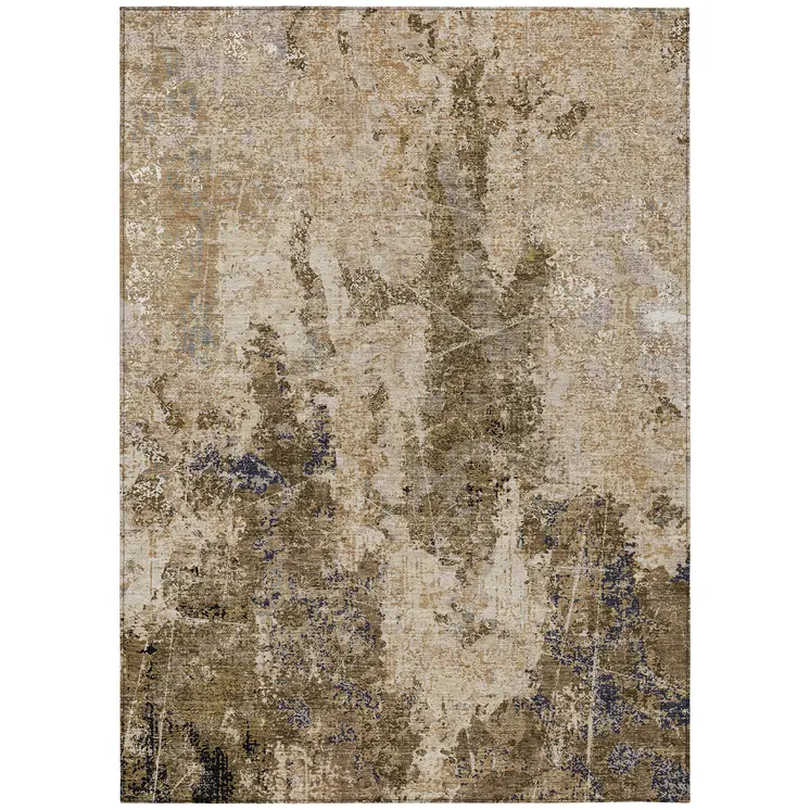 9' X 12' Khaki And Taupe Abstract Washable Indoor Outdoor Area Rug