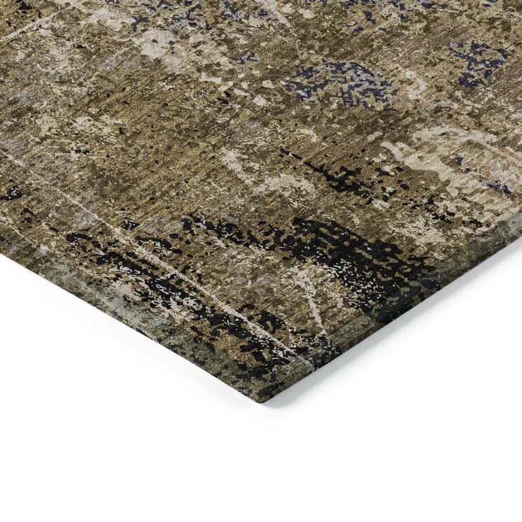 9' X 12' Khaki And Taupe Abstract Washable Indoor Outdoor Area Rug