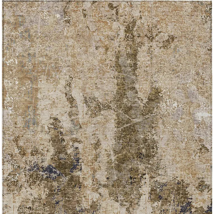 10' X 14' Khaki And Taupe Abstract Washable Indoor Outdoor Area Rug