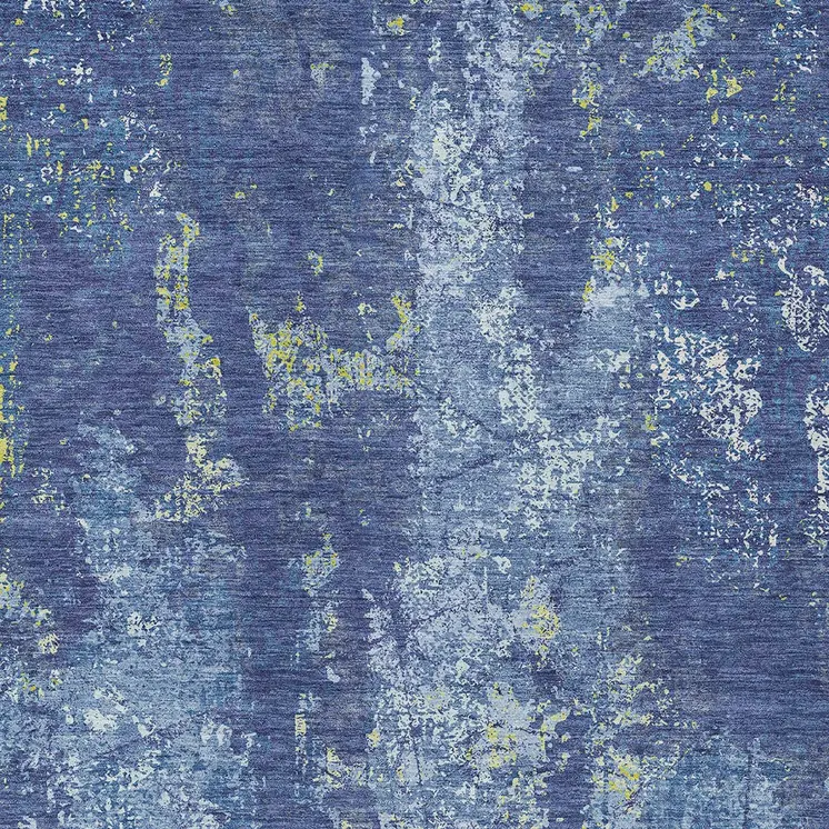 3' X 5' Navy Blue And Denim Blue Abstract Washable Indoor Outdoor Area Rug