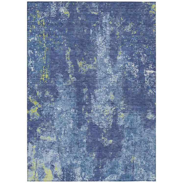 5' X 8' Navy Blue And Denim Blue Abstract Washable Indoor Outdoor Area Rug