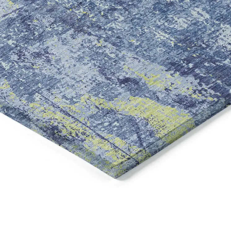 5' X 8' Navy Blue And Denim Blue Abstract Washable Indoor Outdoor Area Rug