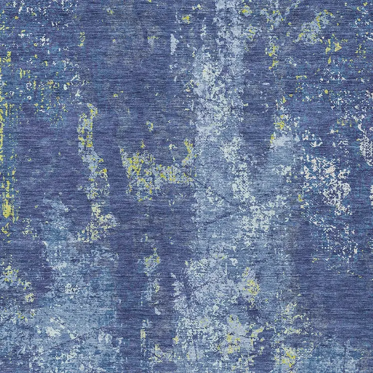 5' X 8' Navy Blue And Denim Blue Abstract Washable Indoor Outdoor Area Rug