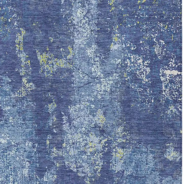 10' X 14' Navy Blue And Denim Blue Abstract Washable Indoor Outdoor Area Rug