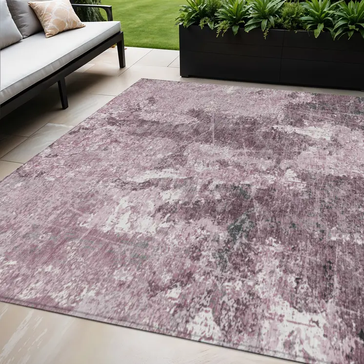 5' X 8' Pink And Mauve Abstract Washable Indoor Outdoor Area Rug