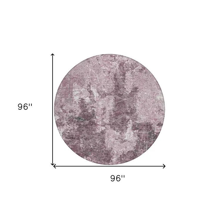 8' Pink And Mauve Round Abstract Washable Indoor Outdoor Area Rug