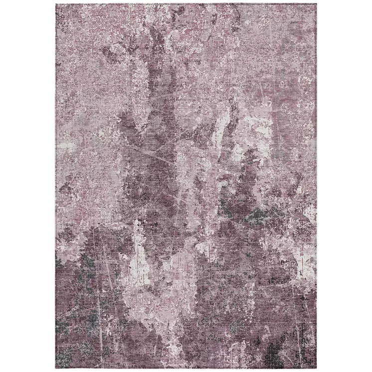 9' X 12' Pink And Mauve Abstract Washable Indoor Outdoor Area Rug