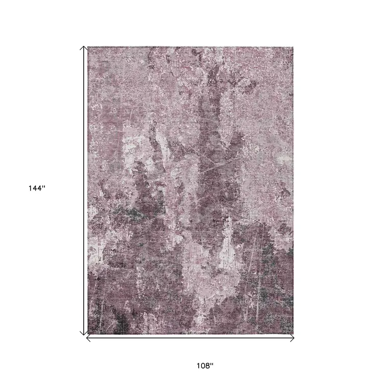 9' X 12' Pink And Mauve Abstract Washable Indoor Outdoor Area Rug