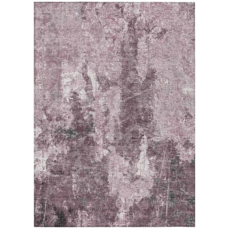 9' X 12' Pink And Mauve Abstract Washable Indoor Outdoor Area Rug
